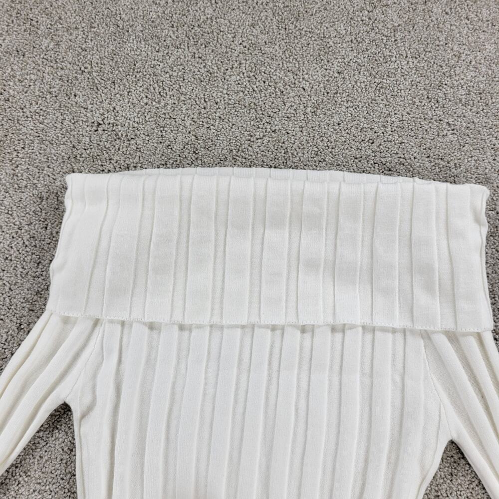 Emerson Lang Knit Off-Shoulder Top Womens M White Long Sleeve Cropped Sweater - Picture 5 of 16